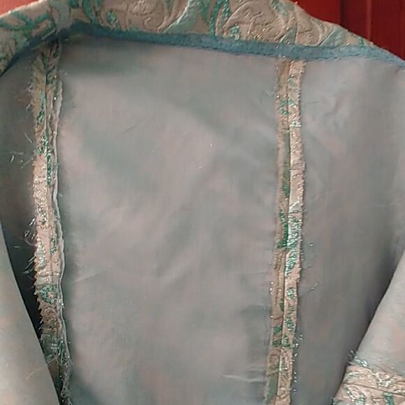 VTG 60s Quilted Brocade Aqua Beaded Formal Dress - Picture 8 of 8